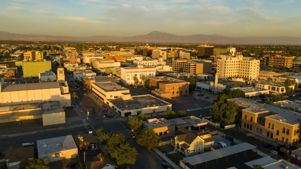 Aerial view of Kern County, California at sunset