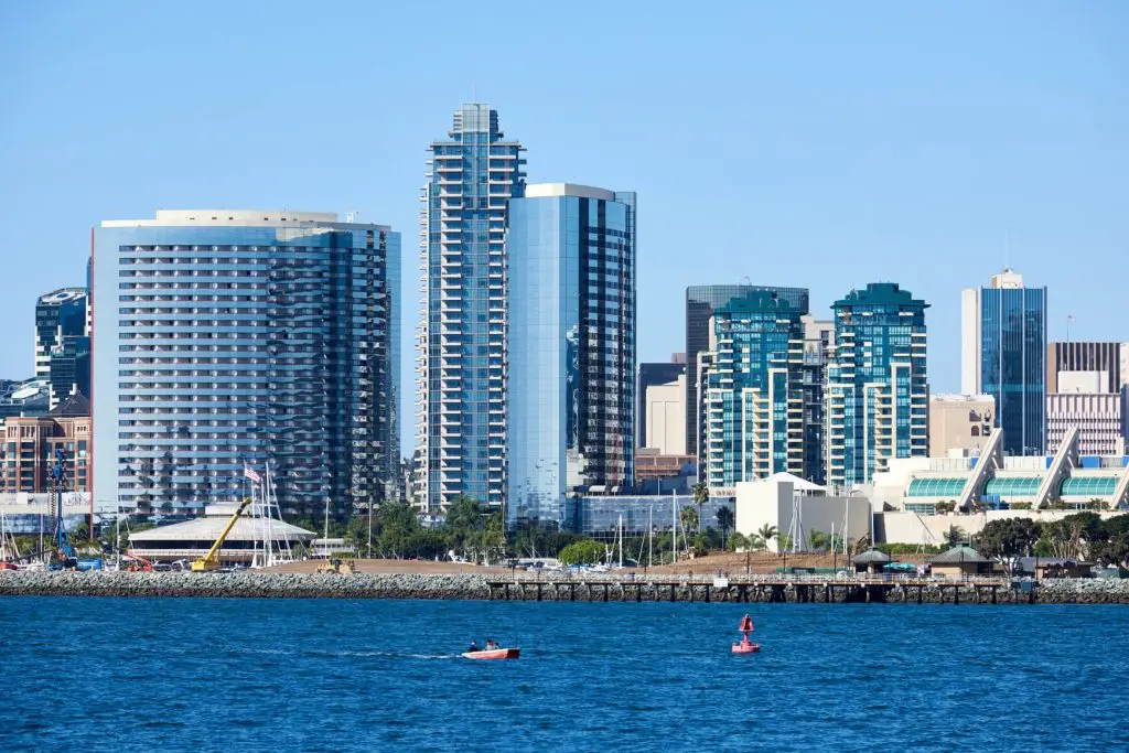 San Diego skyline and marina viewed from the water